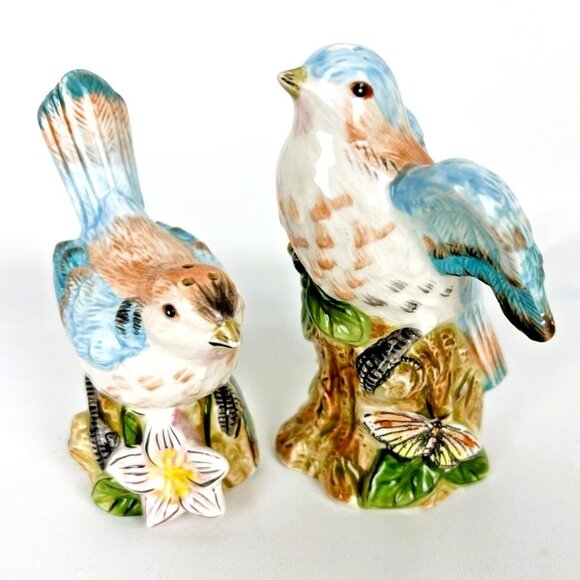 Fitz & Floyd Toulouse Blue Bird Salt & Pepper Shaker Set Ceramic XX - Picture 1 of 6
